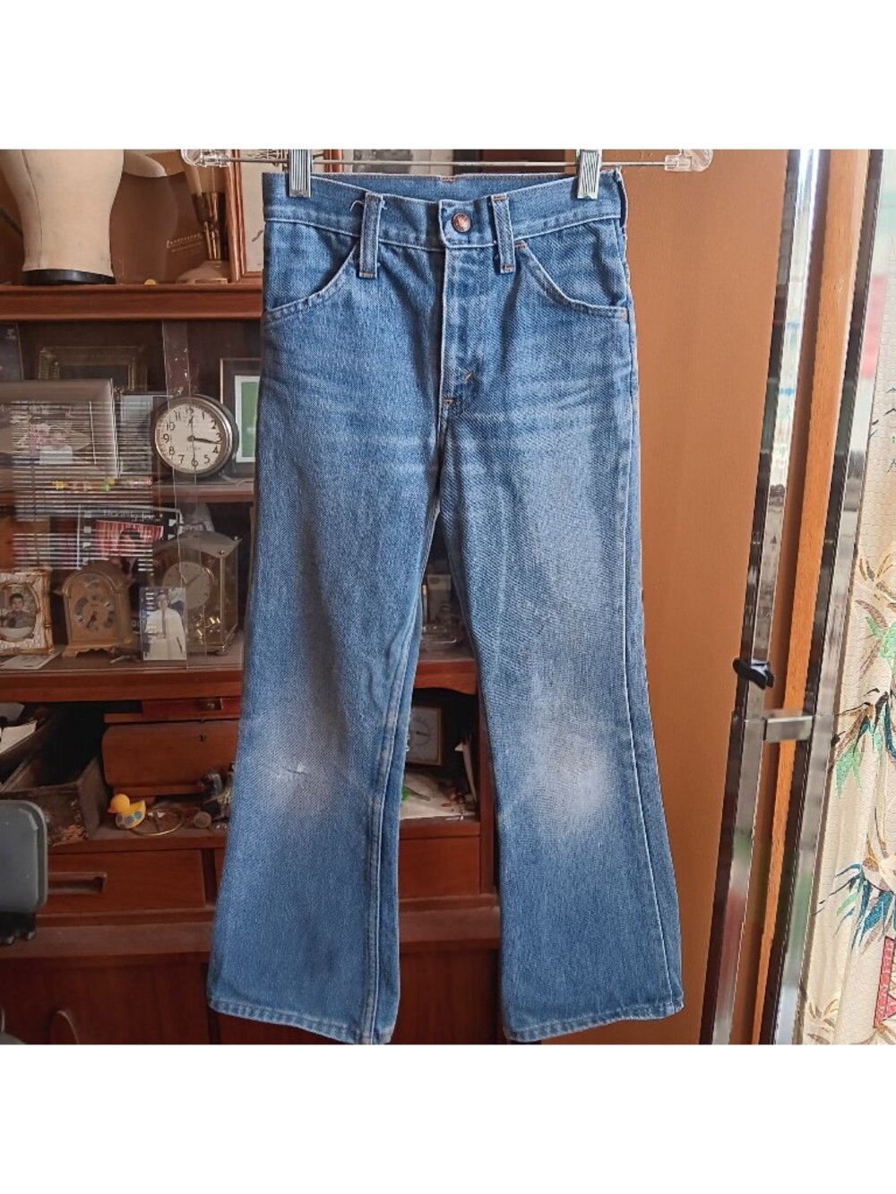 Vintage 70's Flare Boys 9 Slim 22x24 Plain Pockets Flared Denim Jeans Distressed